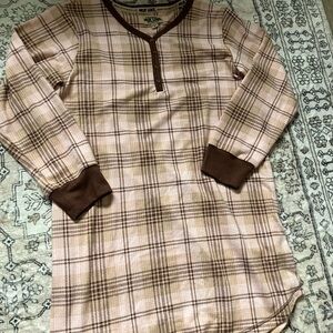 Muk Luks Brown and Cream Nightgown Cozy Plaid Design